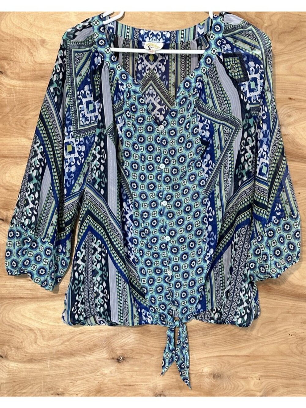 anthropologie Fig And Flower Woman XL Floral Long Sleeve Blouse Boho Hippie
